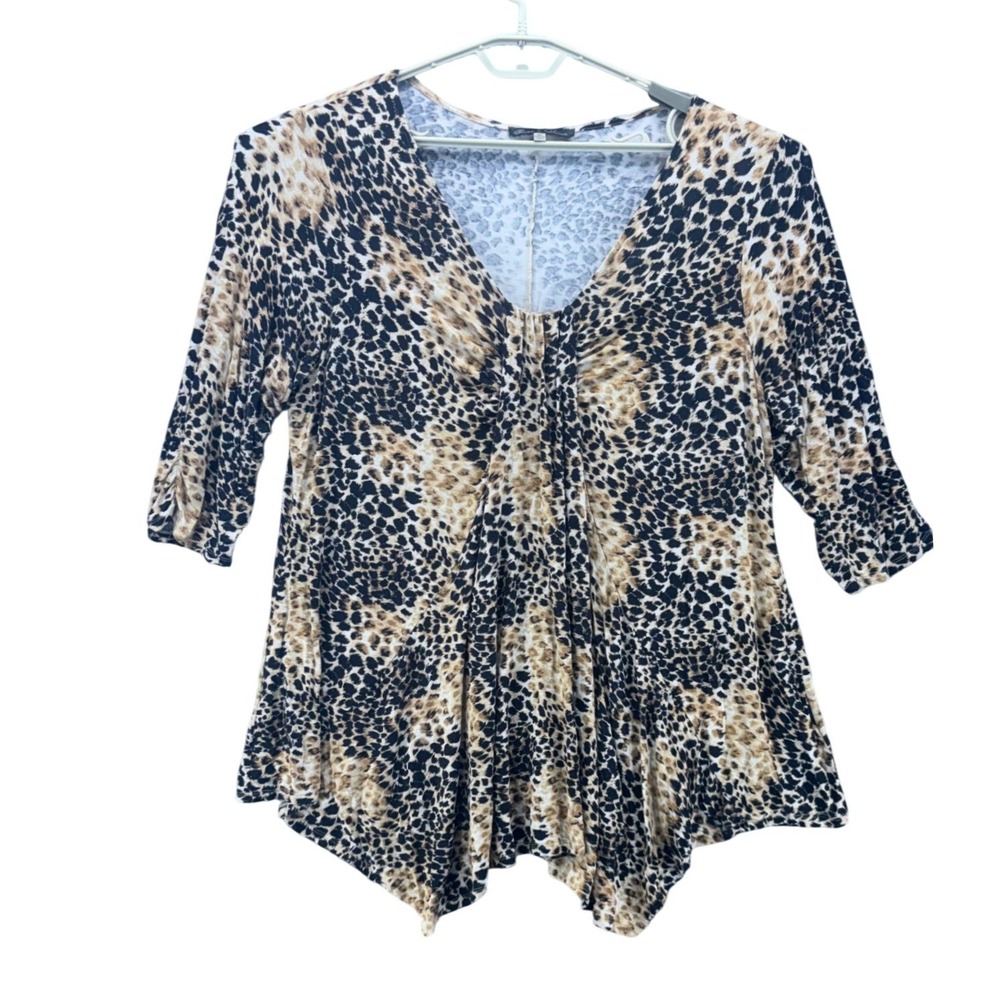 Rose and Olive Womens Top Size 3X Leopard Print Handkerchief Hem Ruched